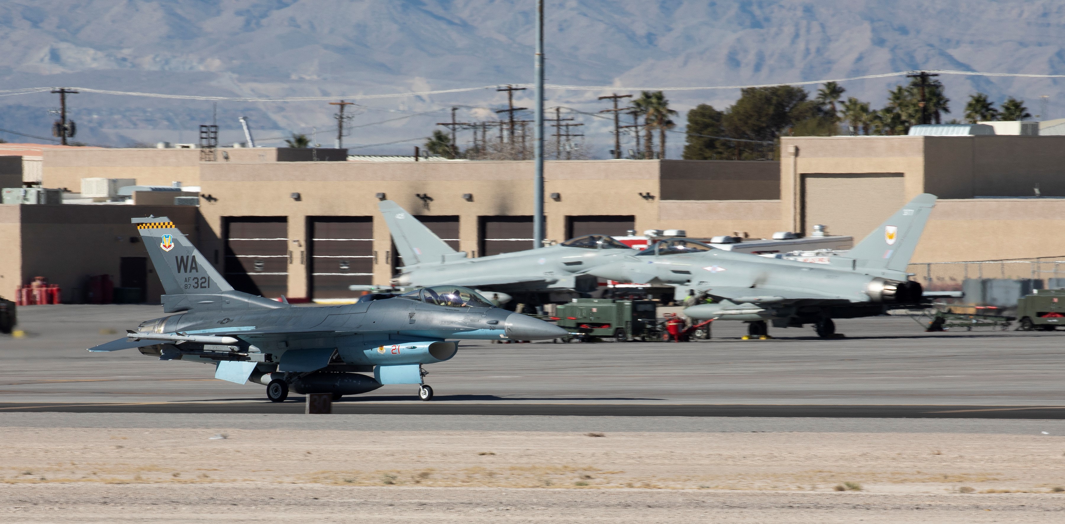 Image shows Typhoon and F-16 aircraft.