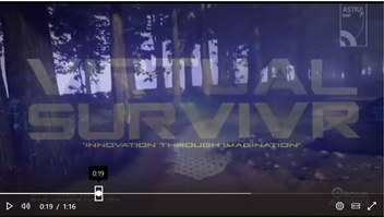 Image shows a digital screen with the title words Virtual Survive r over a virtual forest scene. 