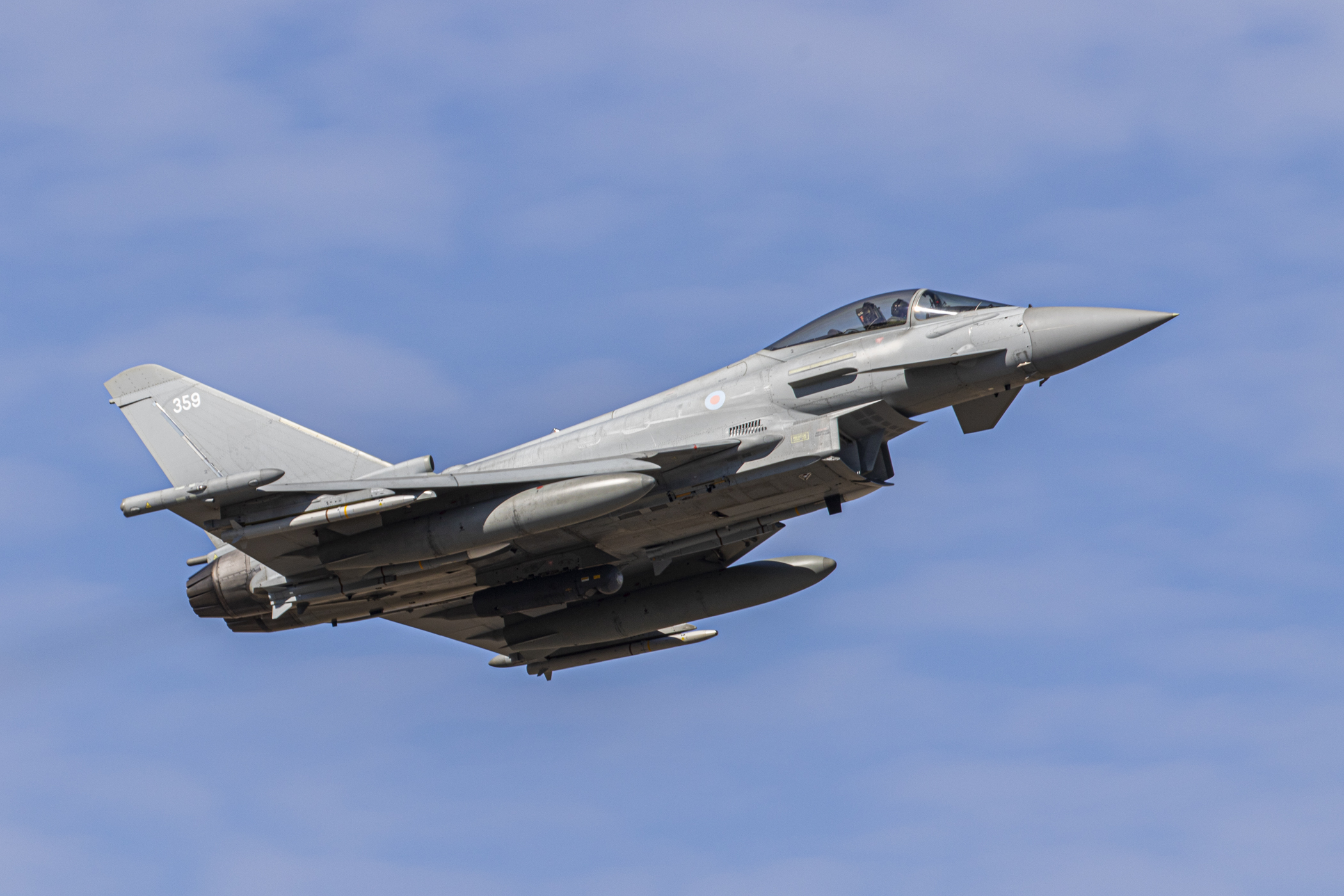 Image shows RAF Typhoon in flight.