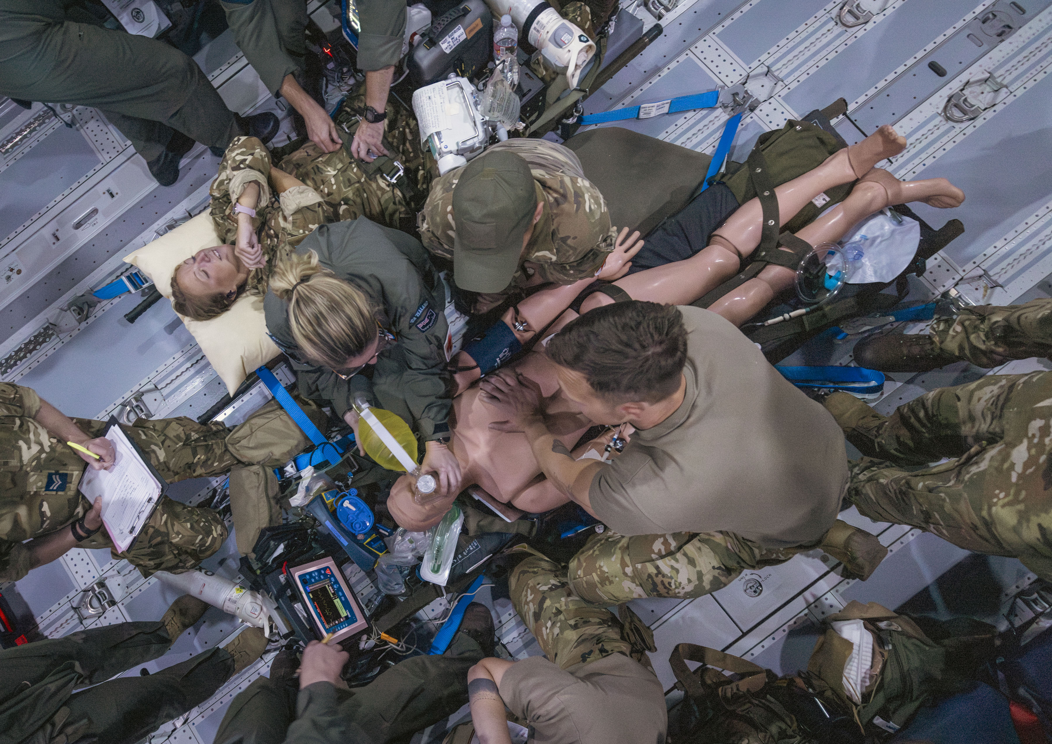 Birdseye view of medical intervention exercise onboard RAF aircraft