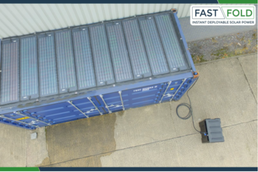 Image shows an aerial view of a solar panel on a crate.
