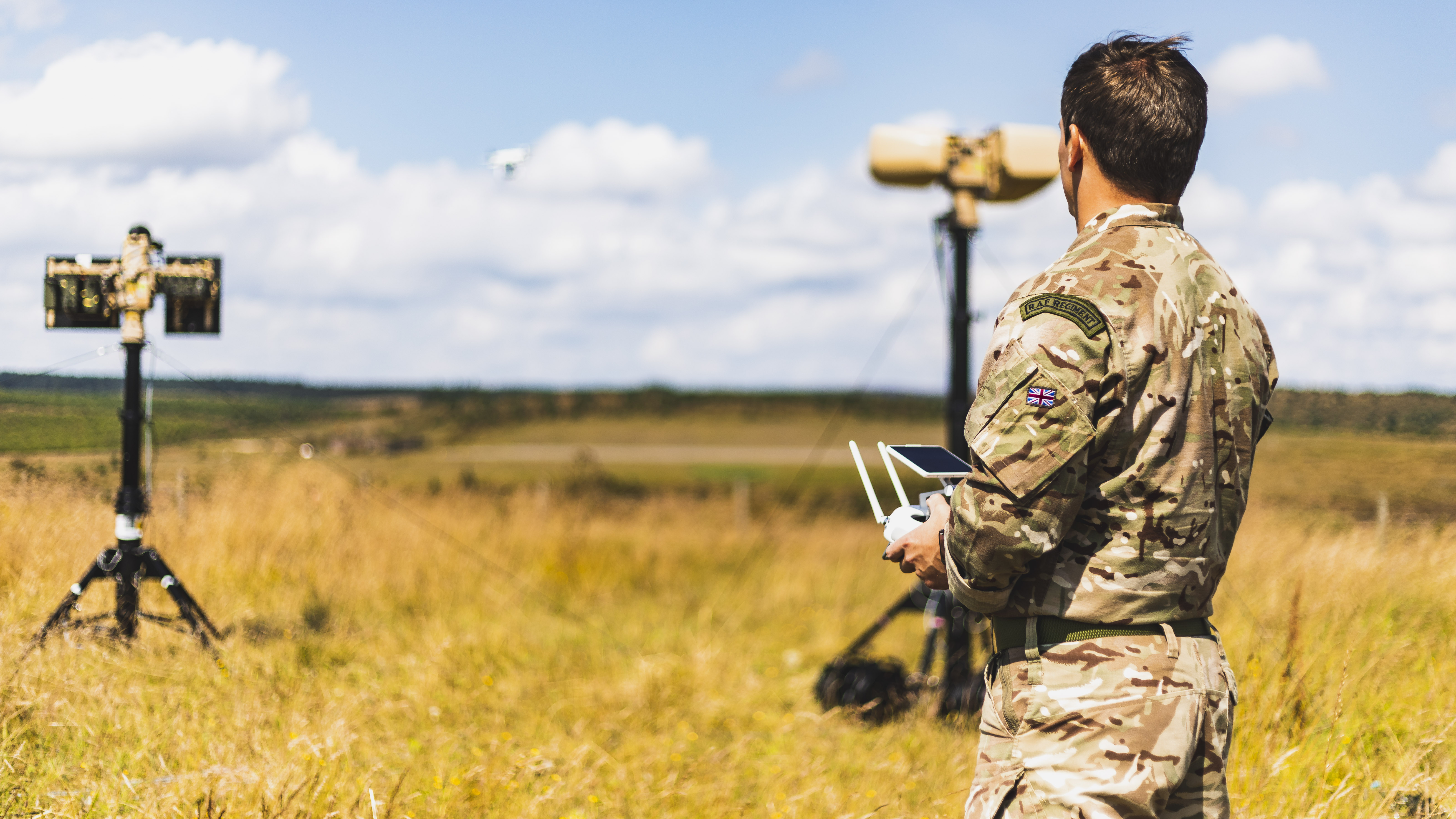 Image shows RAF Regiment training with drone by Air System equipment.