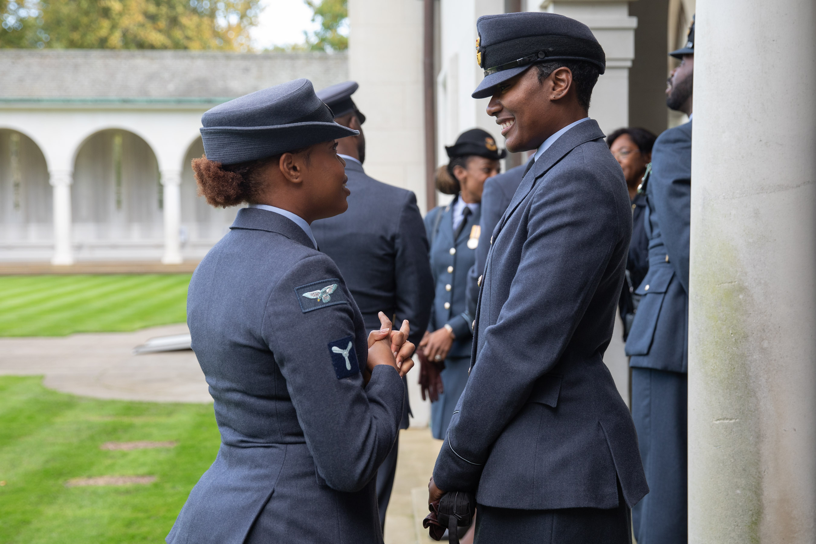 Image shows RAF aviators at the  Air Forces Runnymede Memorial.