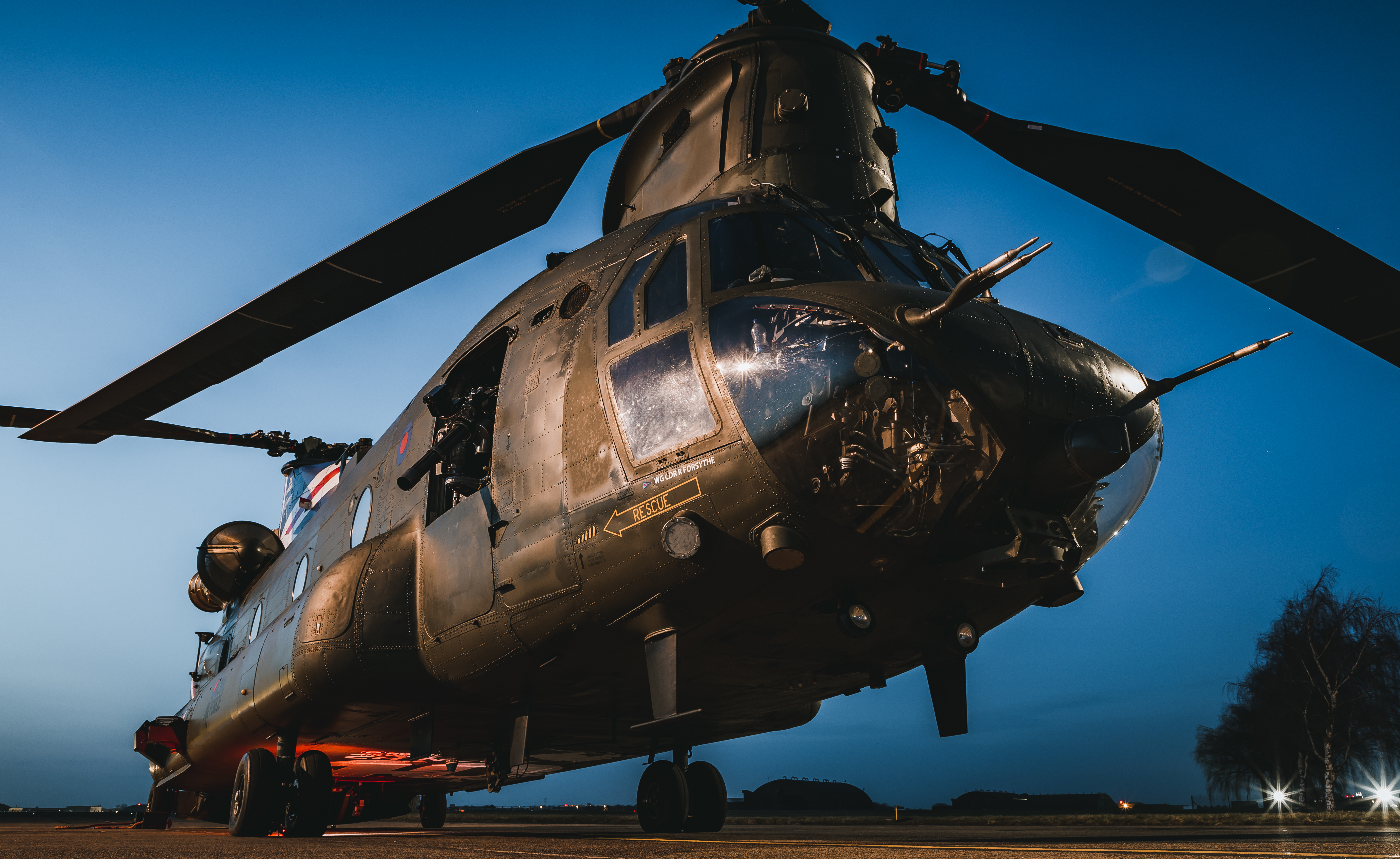 Image shows a RAF Chinook on the airfield.