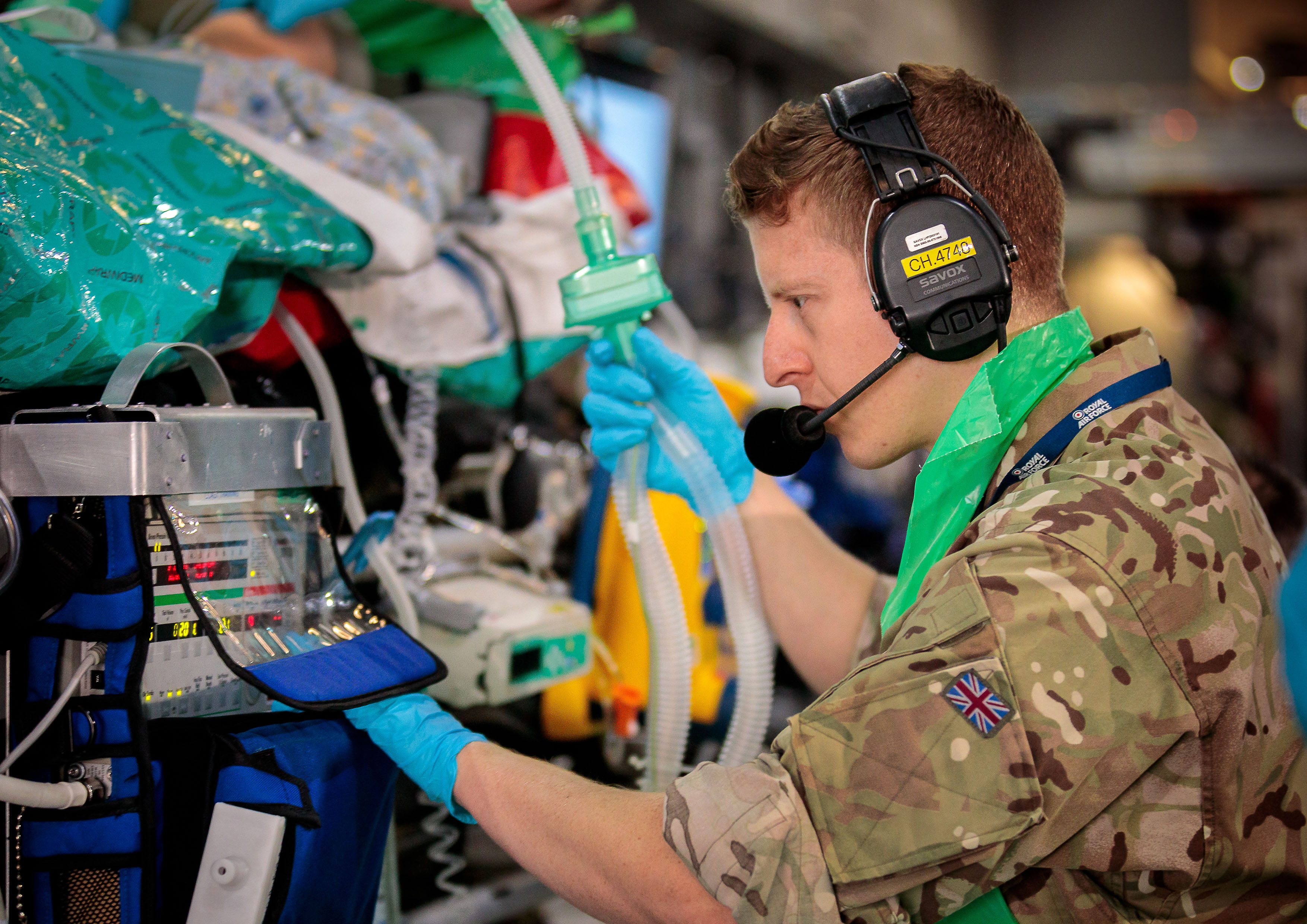 Image shows RAF medic using equipment.