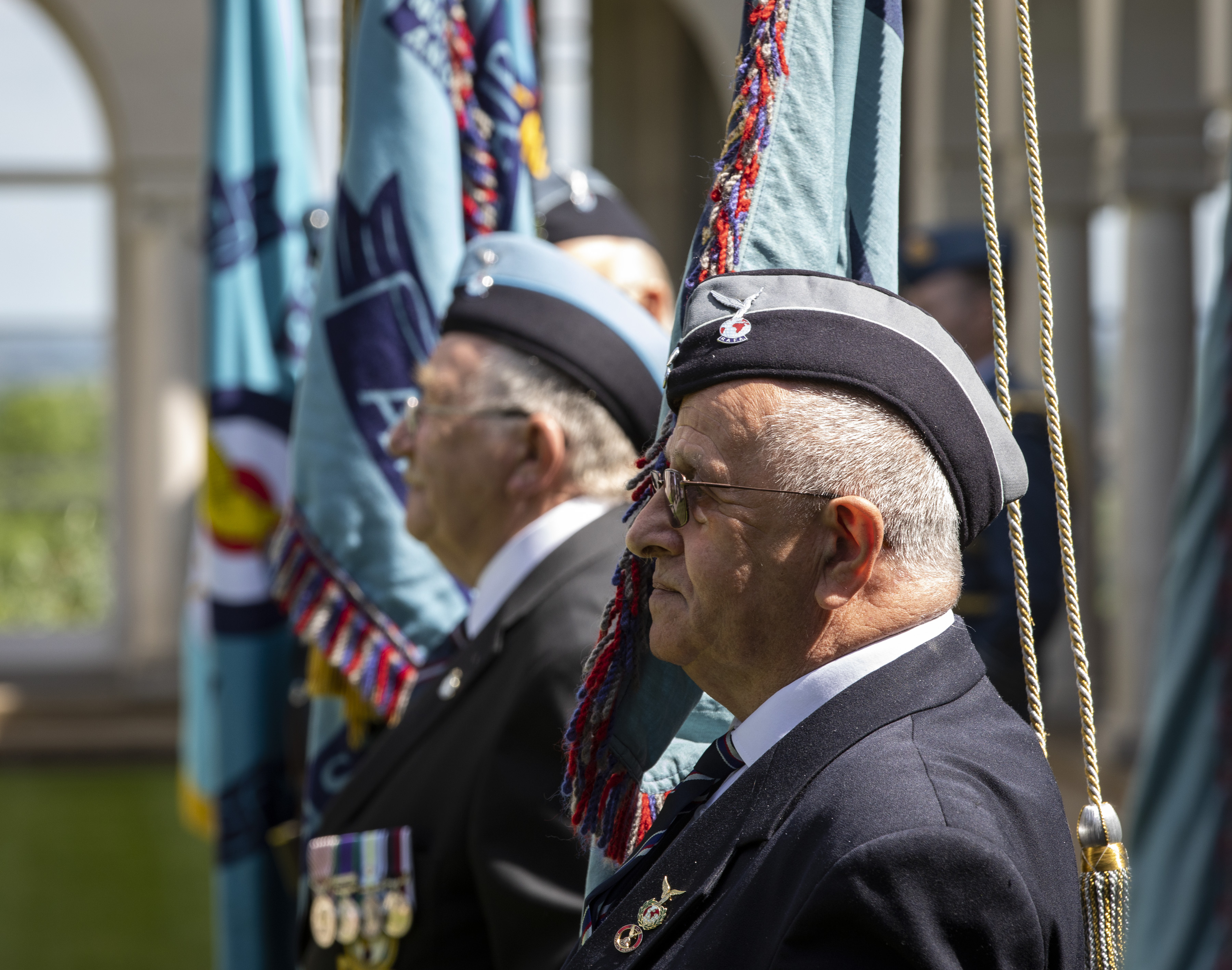 RAF veterans carry Colour flags.