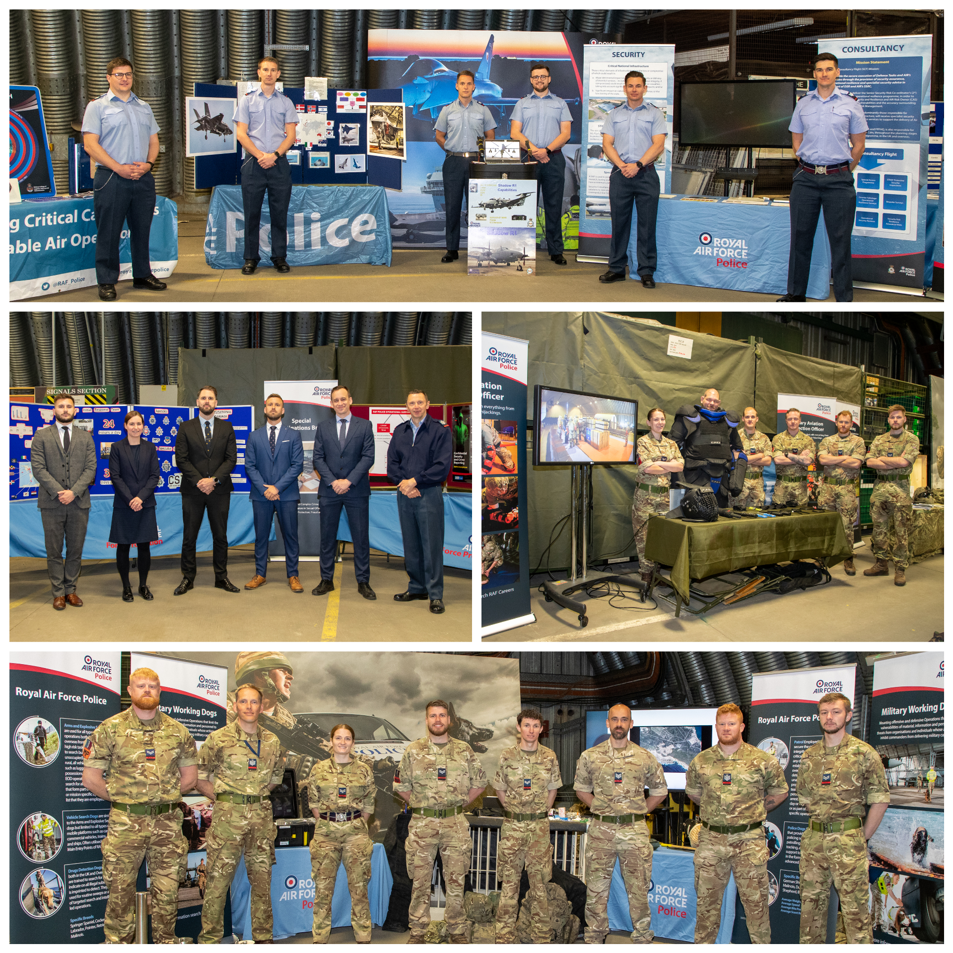 Image collage of RAF Police standing by presentation boards. 