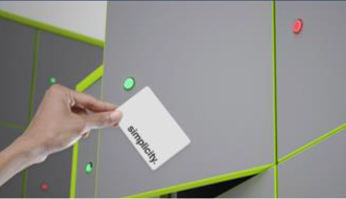 Image shows an ID card being used to open a locker.