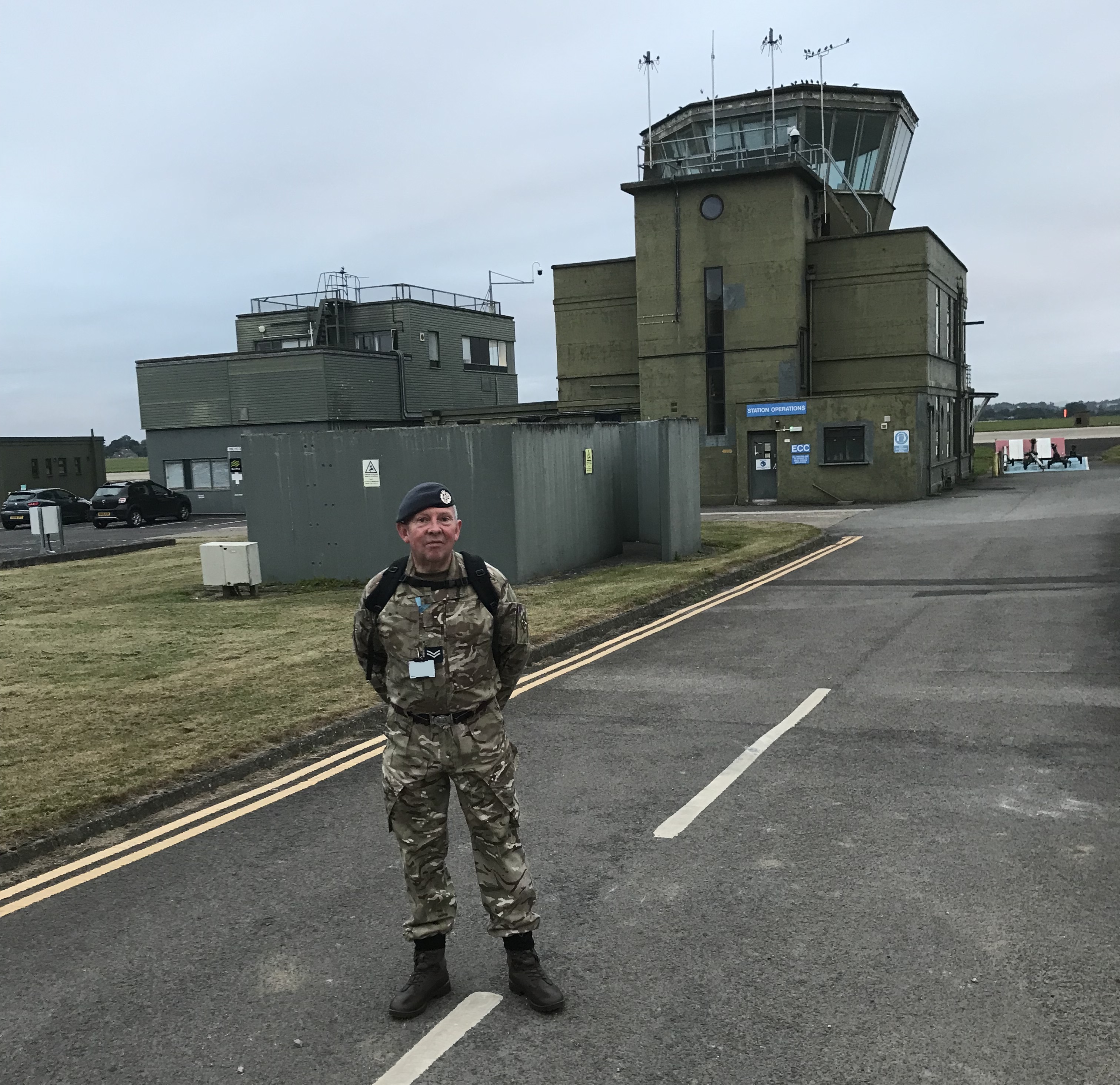 RAF Aviator stands in RAF base.