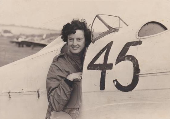 Freydis Sharland at the controls of an aircraft