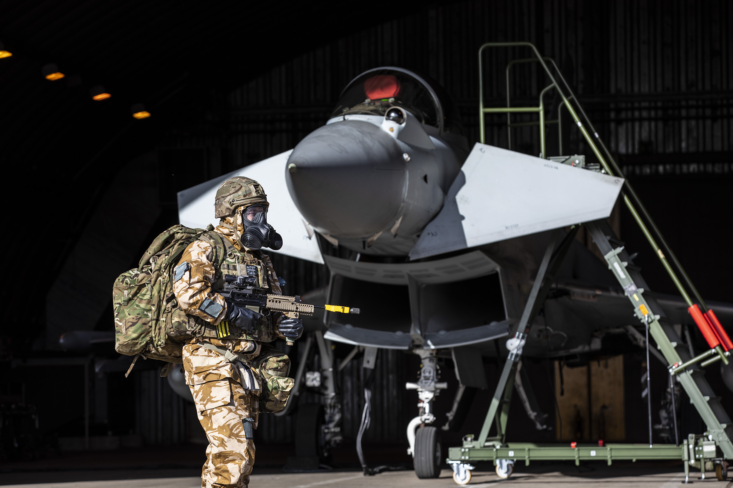 An RAF Typhoon under guard during the exercise