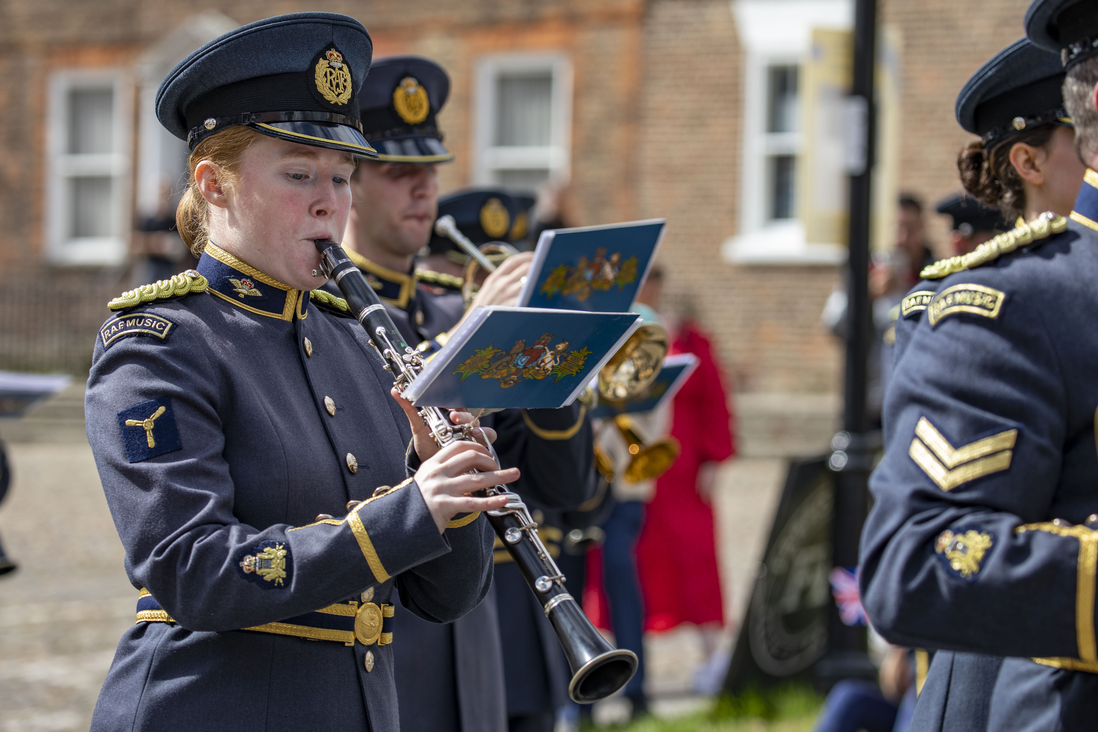 Image shows RAF Band in parade.