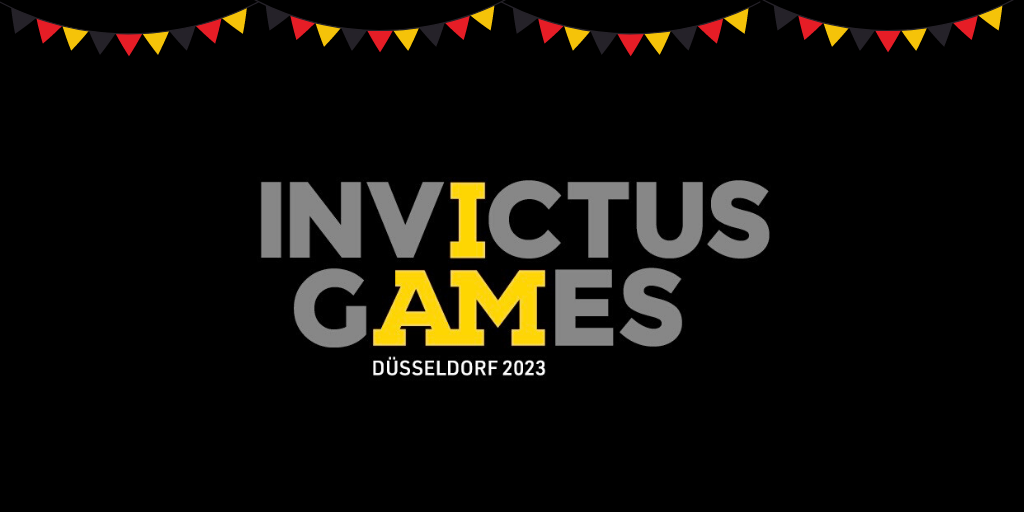 Image shows is the Invictus Games promotional poster with the writing and bunting. 