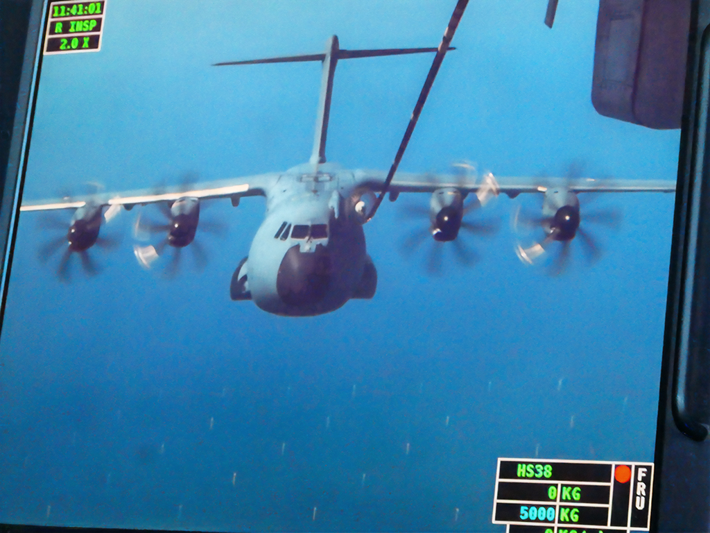 A French Air Force A400M has been engaged in air-to-air refuelling training with RAF Voyager aircraft.