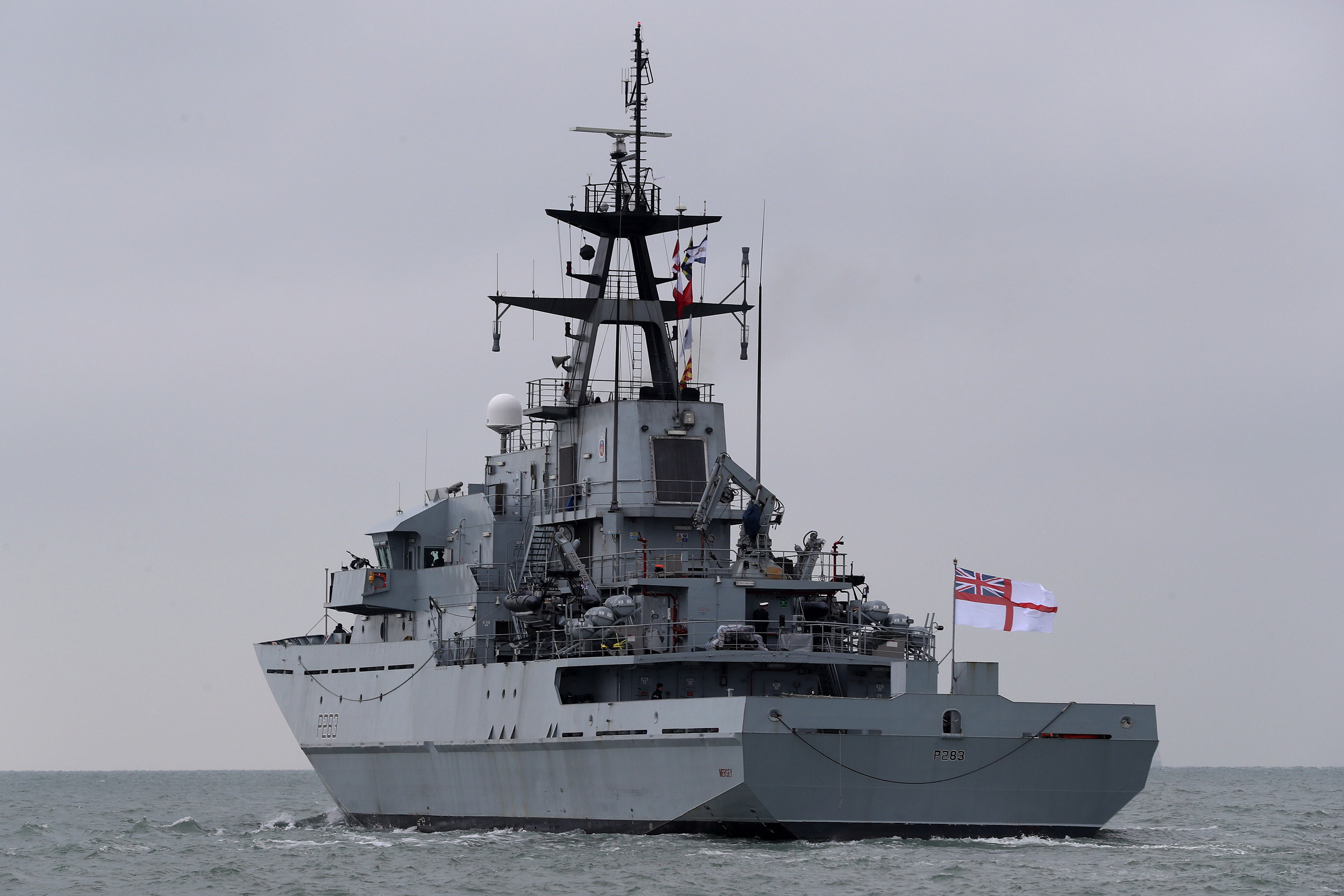 Image shows a HMS Royal Navy ship. 