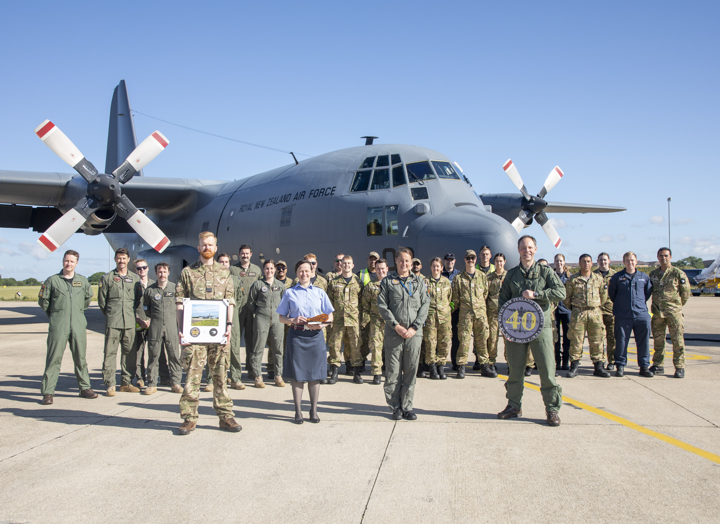 A Royal New Zealand Air Force C-130H departs RAF Brize Norton after a successful deployment