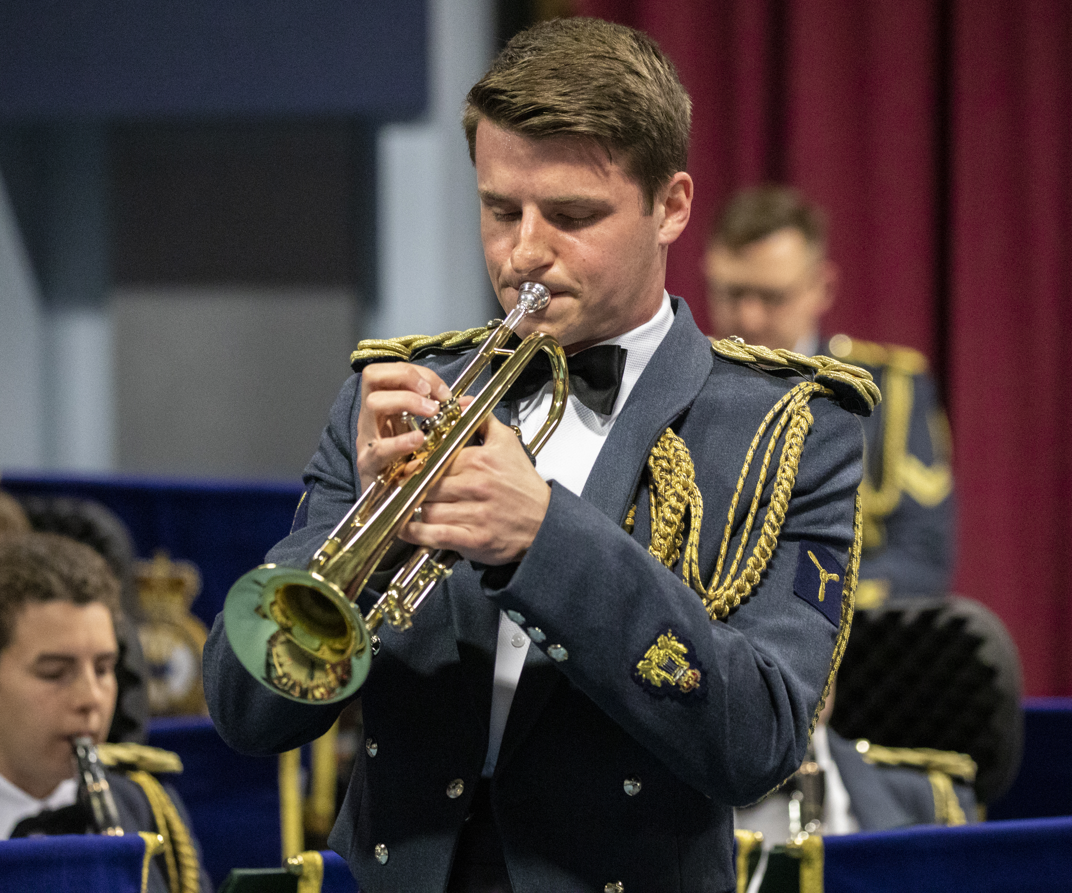 RAF Musician plays trumpet.
