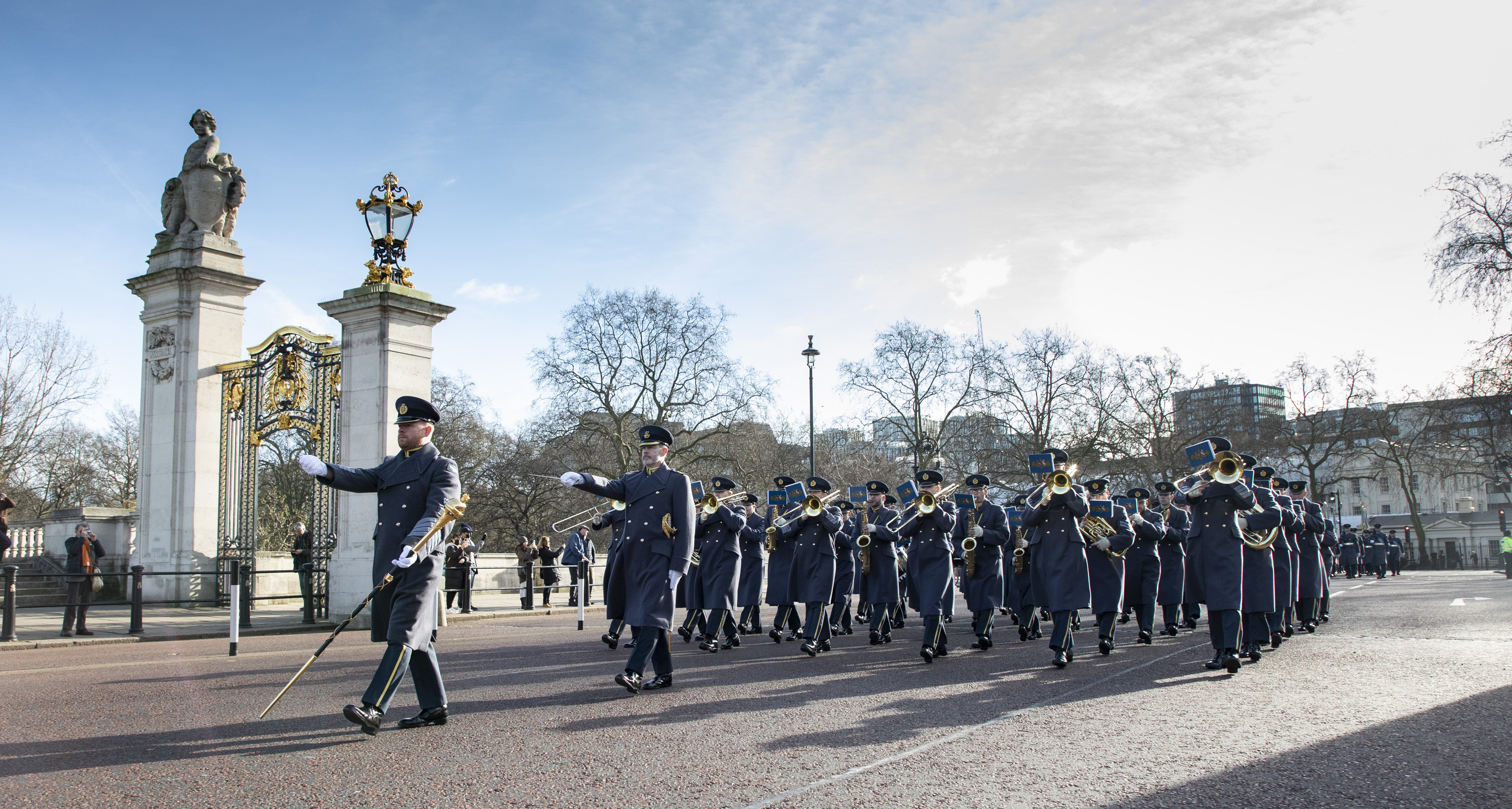 Queen's Colour Squadron on parade outside Buckingham Palace.