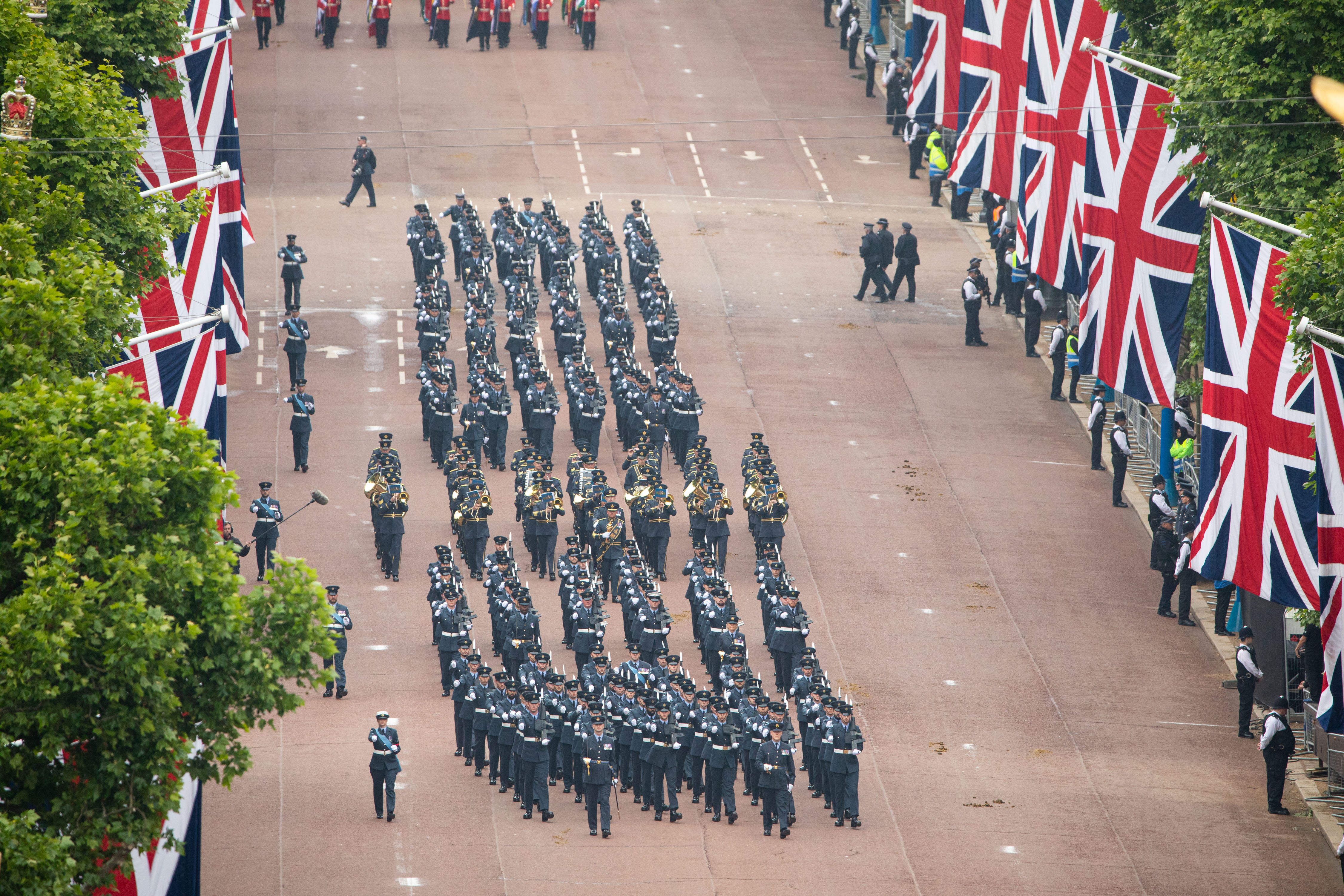 RAF Band parades down The Mall. 