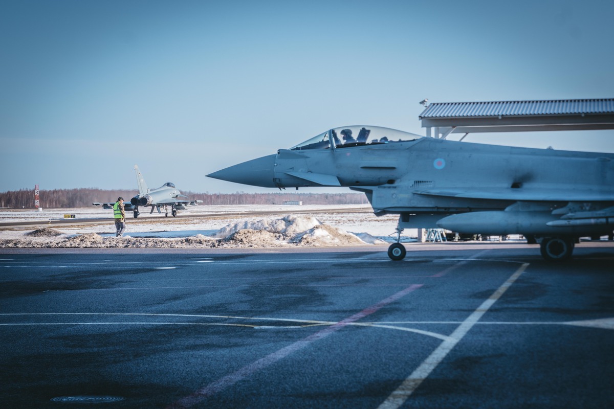 Image shows RAF Typhoons on the airfield.