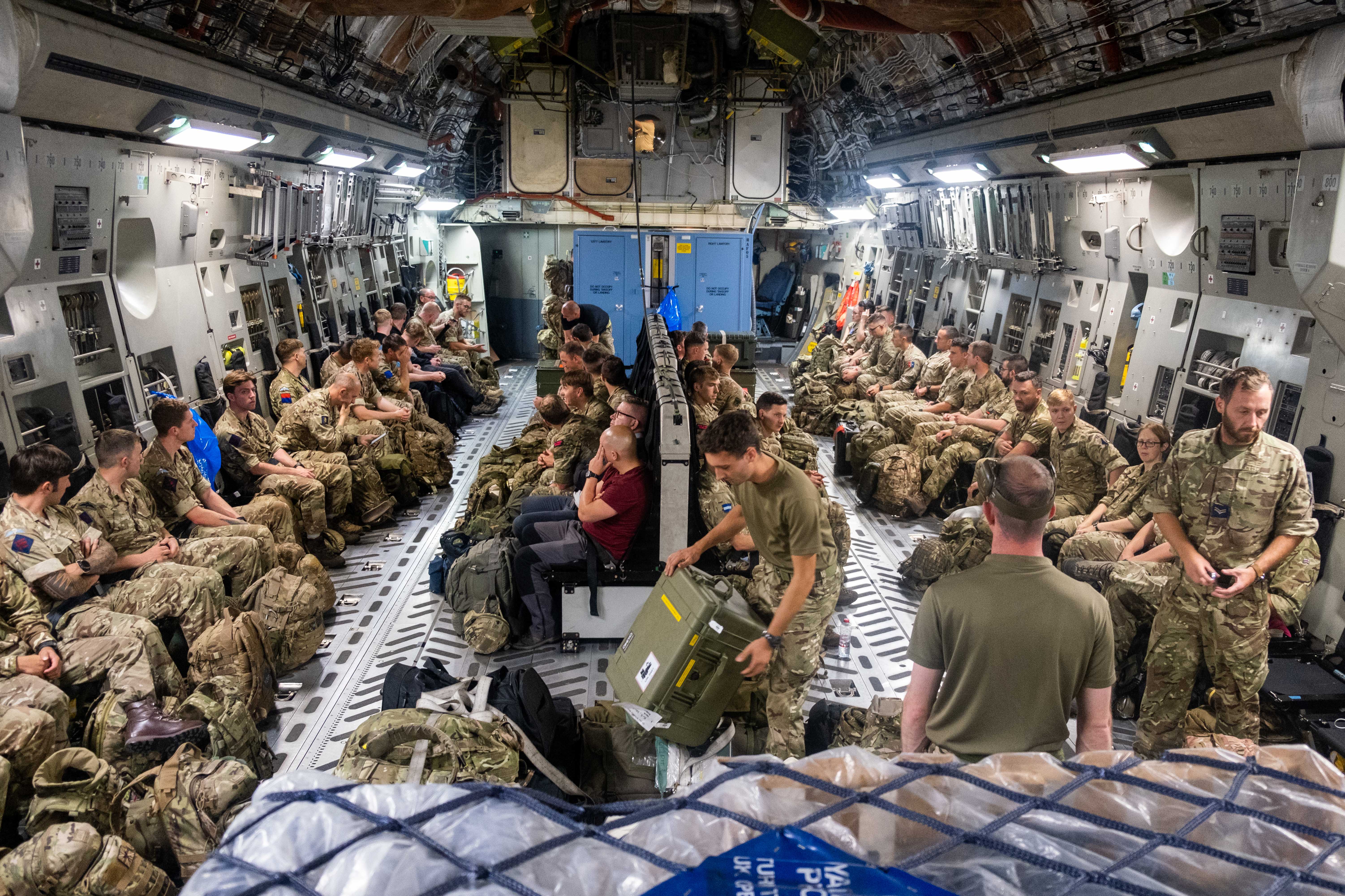 Personnel inside the Globemaster C-17.