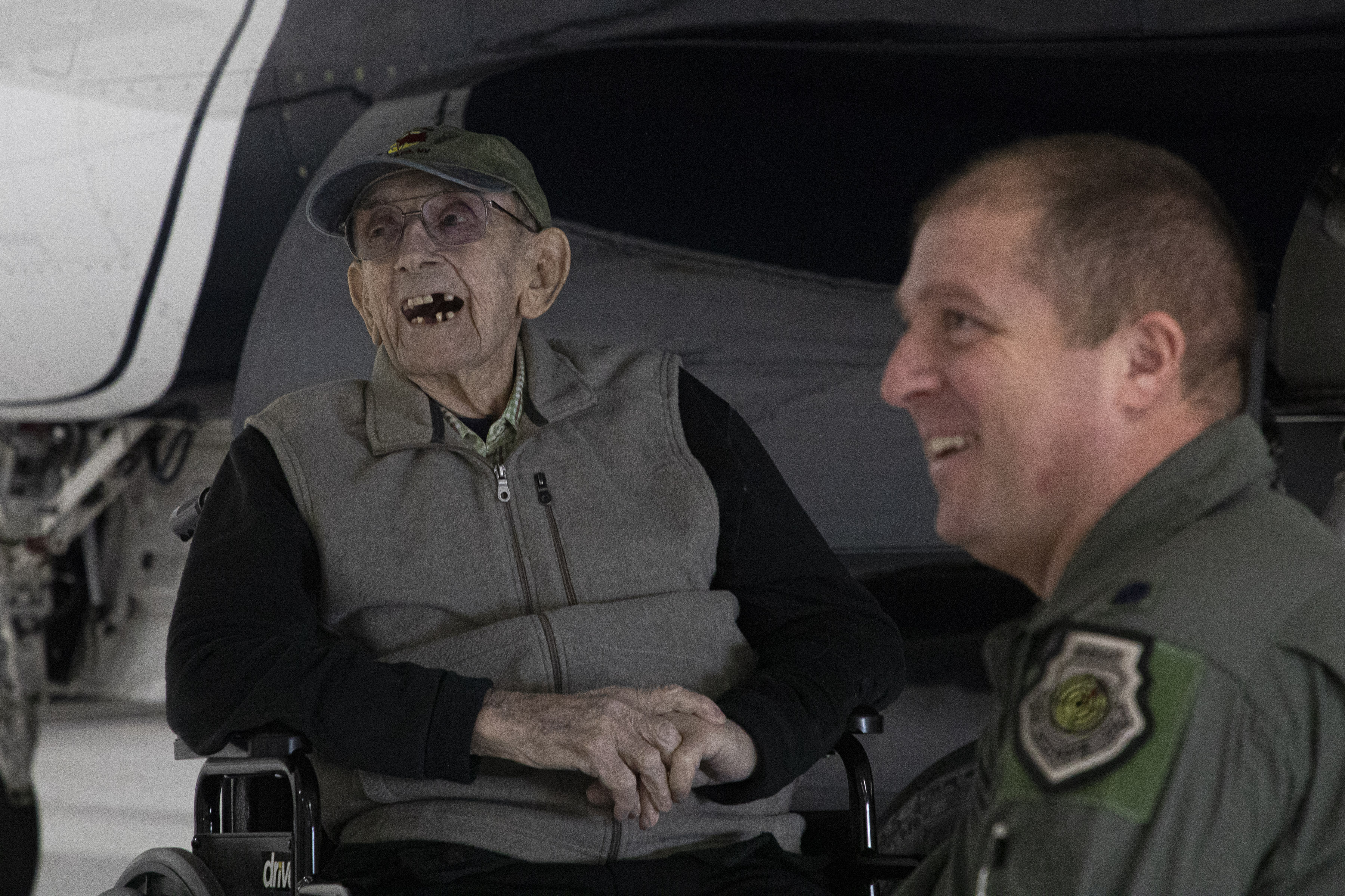 Image shows RAF Veteran with United States Air Force personnel.
