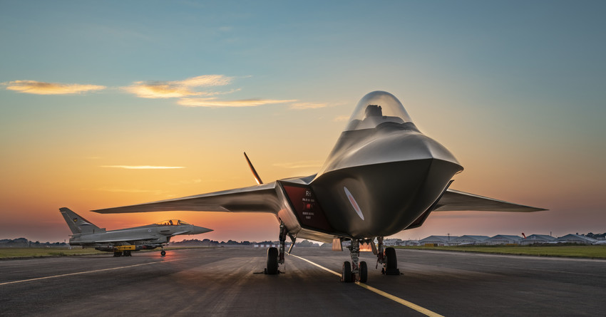 Image shows graphic of a Future Combat Air System on the airfield.