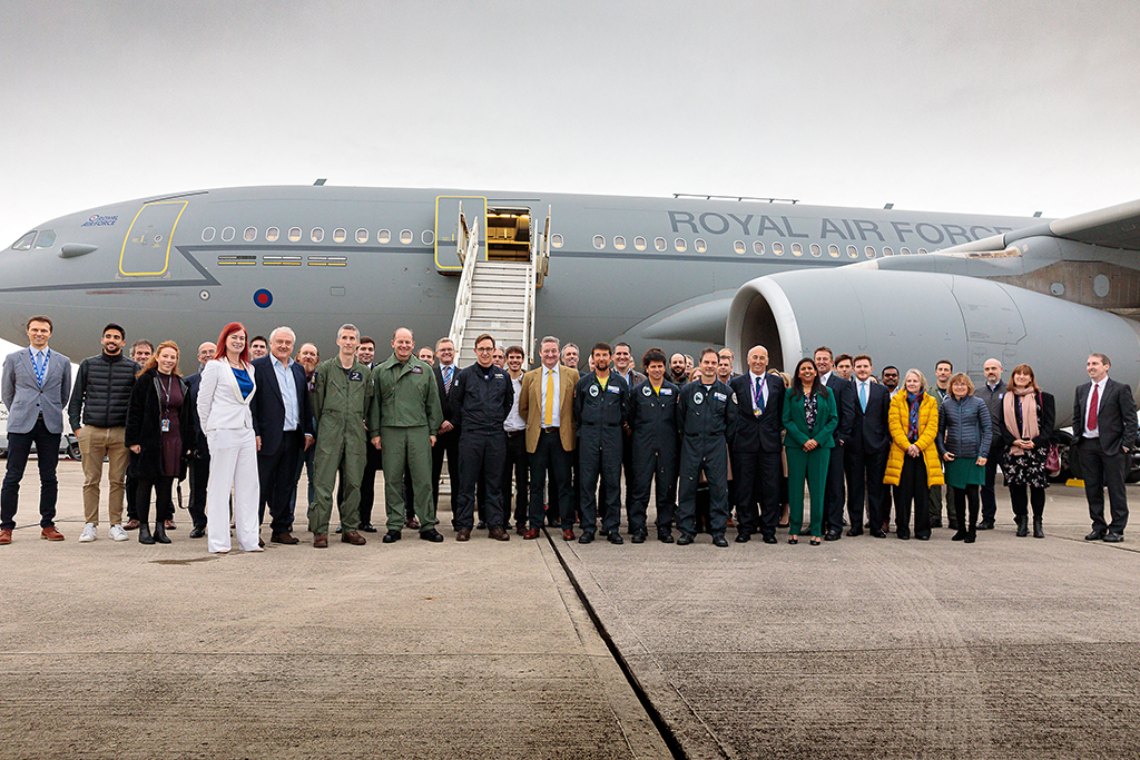 Chief of the Air Staff joined by the aircrew and industry partners involved in the successful 100% sustainable fuel flight