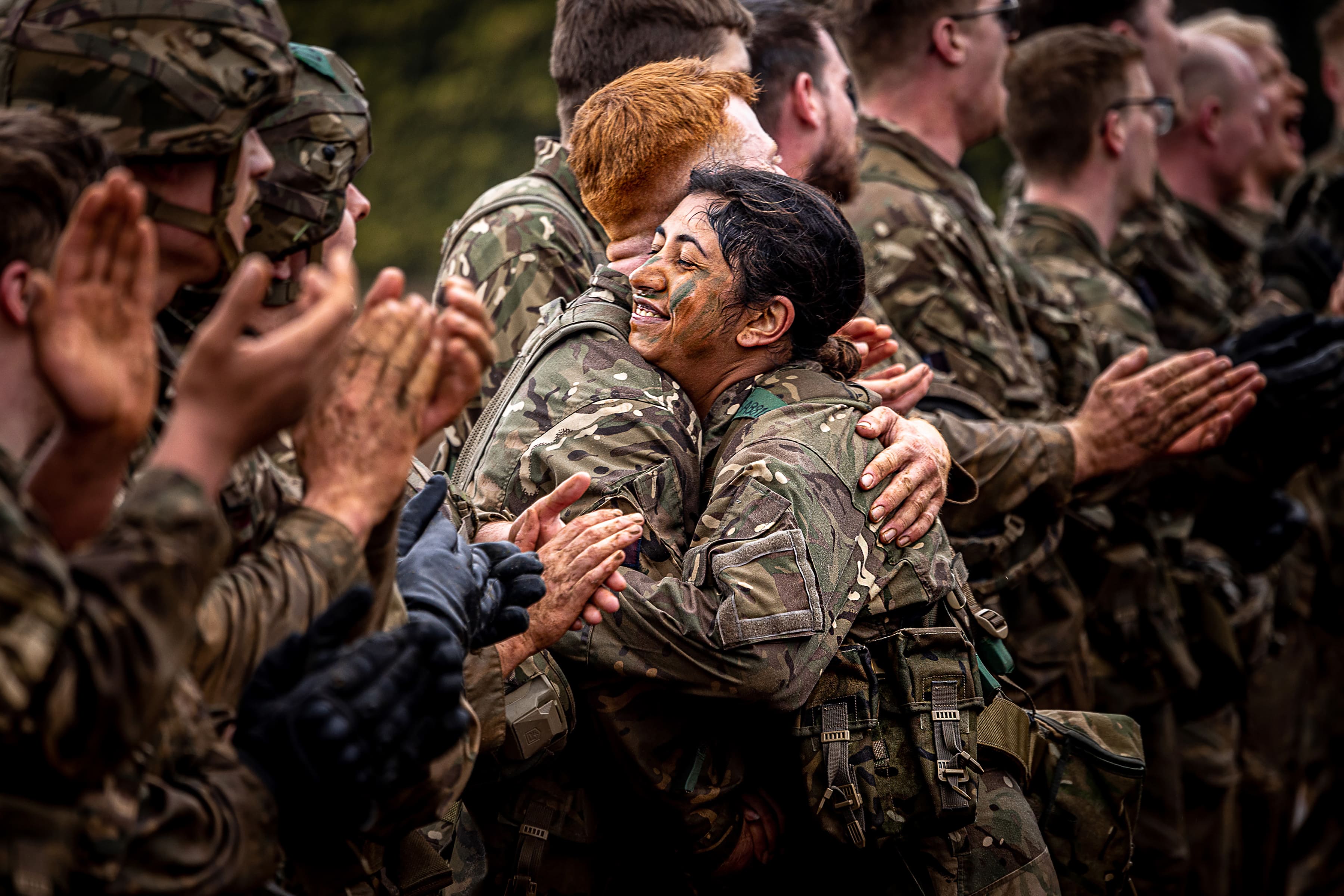 RAF Personnel celebrating after the completion of field exercises