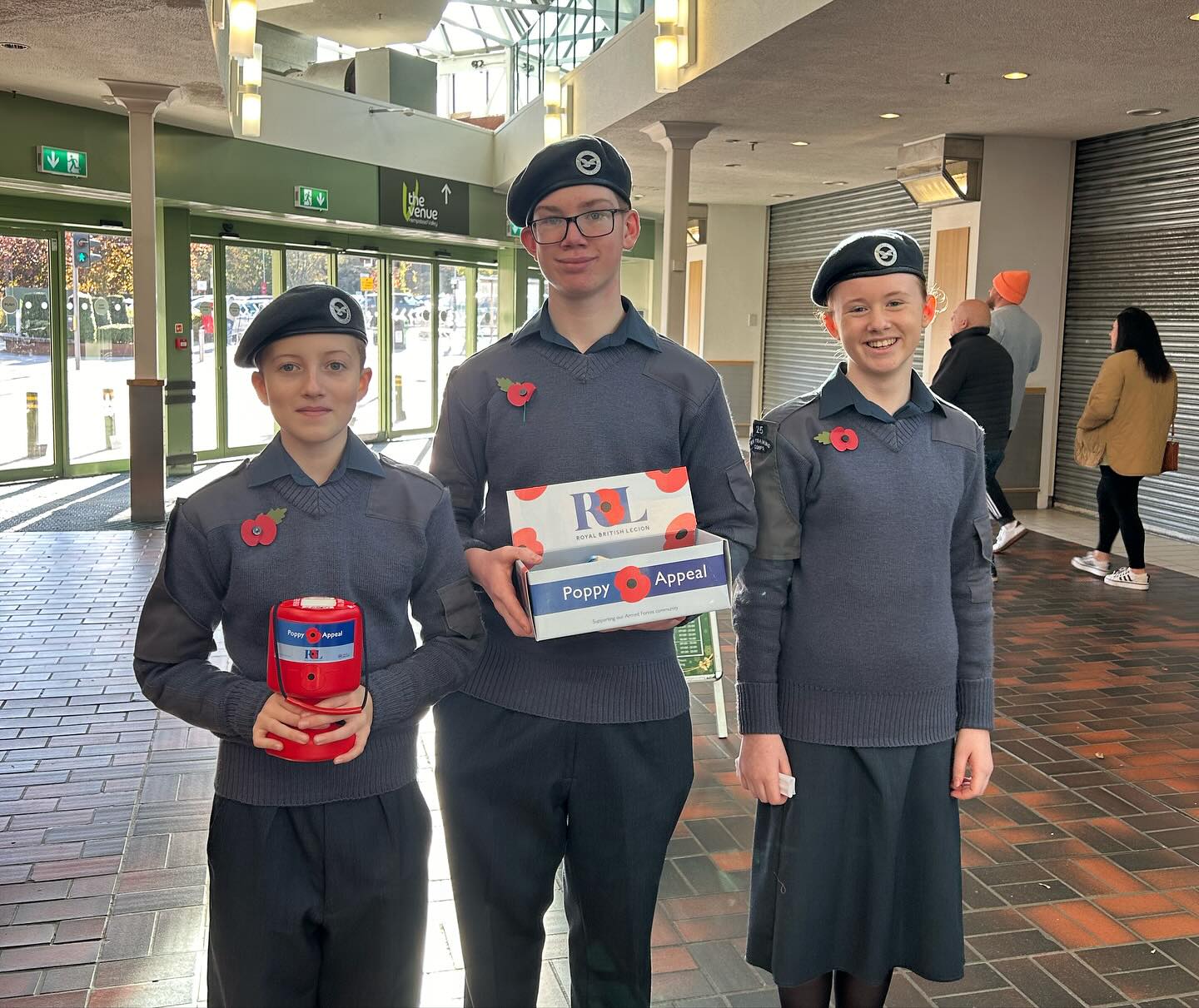 Air Cadets getting ready to sell poppies in a shopping centre