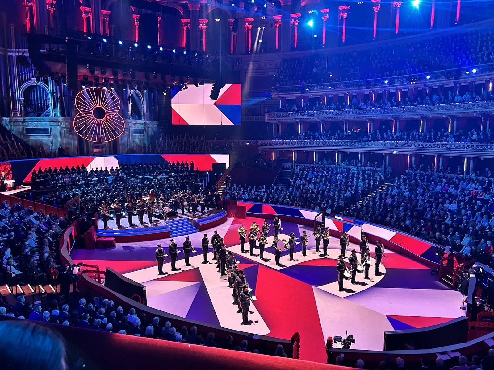 Festival of Remembrance in the Royal Albert Hall, illuminated blue