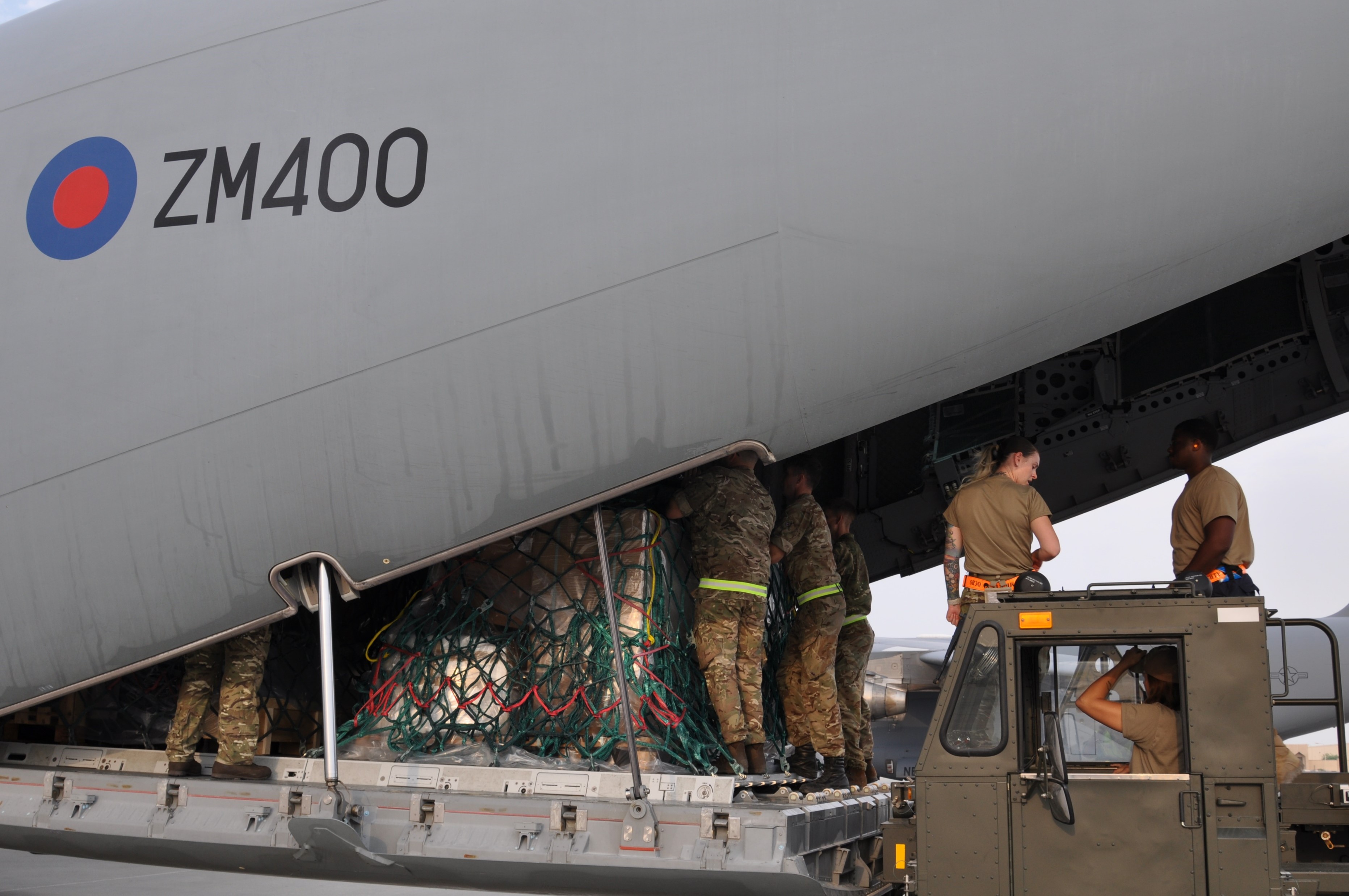 Supplies being loaded onto the Atlas aircraft