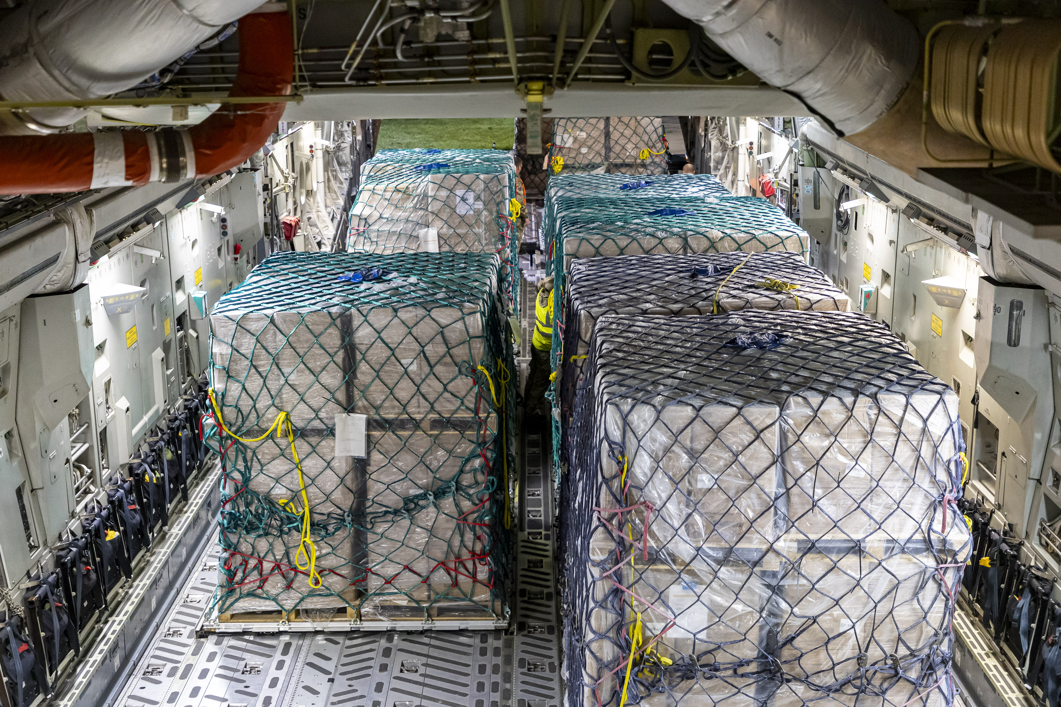 view from inside the C-17 of the supplies loaded and ready