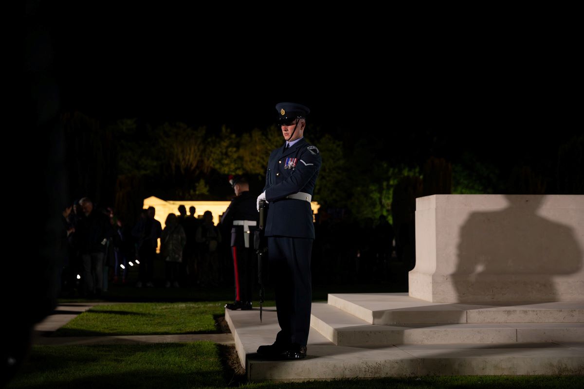 King's Colour Squadron hold a vigil at Bayeux War Cemetery