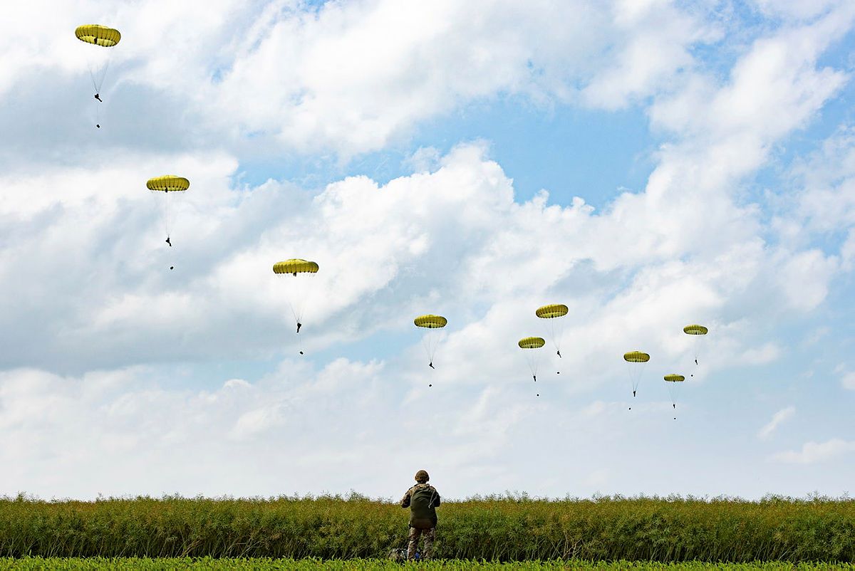 Paratroopers jumping from an A400