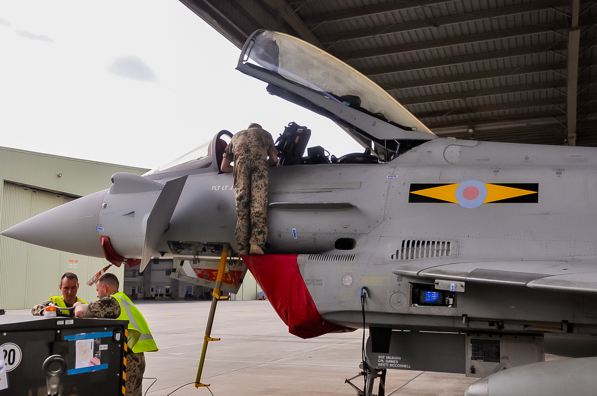 German ground crew working on a RAF Typhoon.
