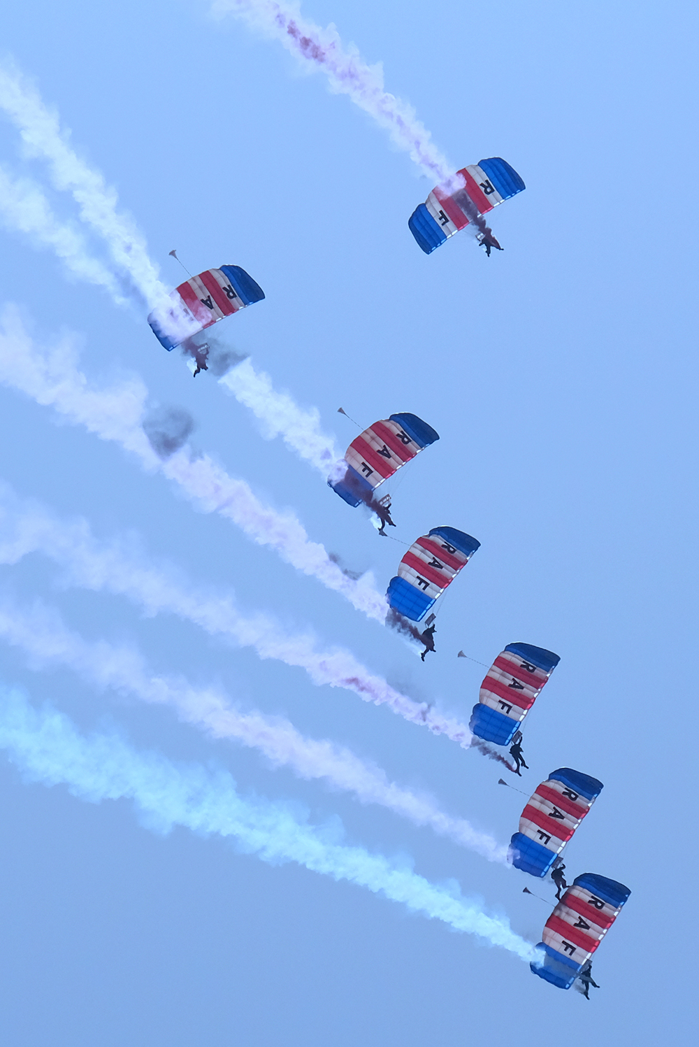 The RAF Falcons performing for Armed Forces Day in Salisbury, Wiltshire.