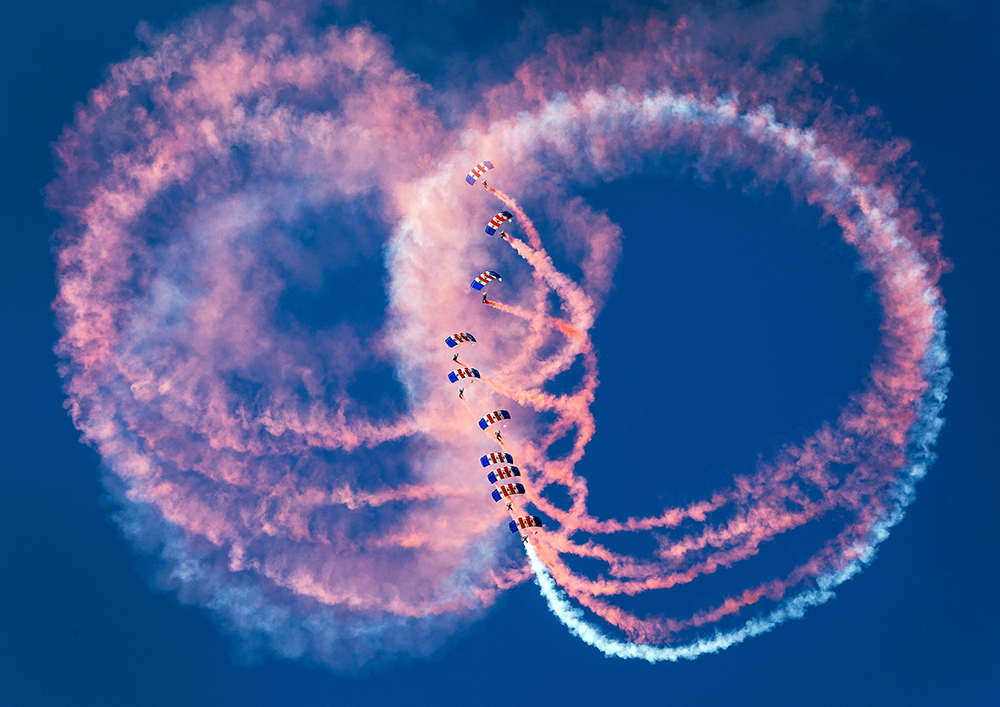 The RAF Falcons Parachute Display Team in action