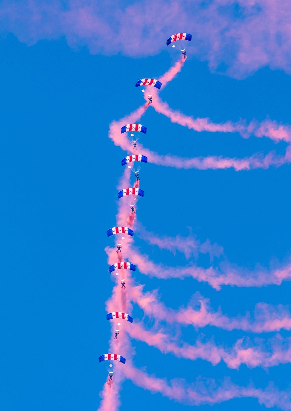 RAF Falcons conducting their famous canopy stack during their UK Winter Training