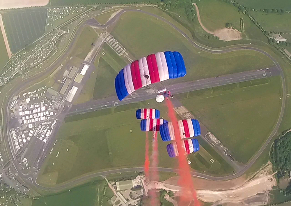 The RAF Falcons decorate the skies above Thruxton circuit. Credit: MOD Crown Copyright