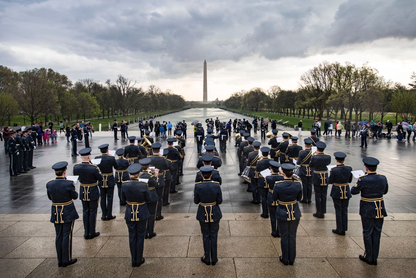 Band parade in front of the Lincoln Memorial.