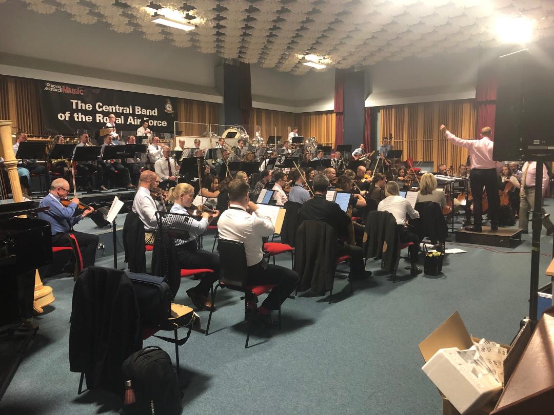 Tri-Service Orchestra rehearse in the Bandroom at RAF Northolt.