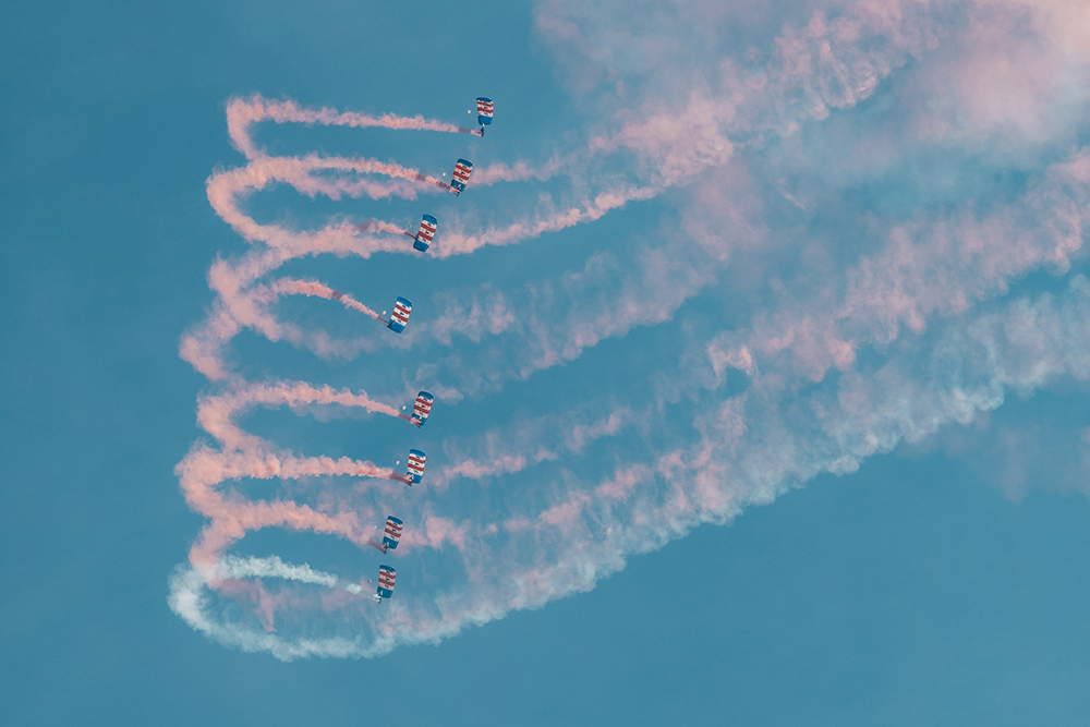 The RAF Falcons perform their famous canopy stack