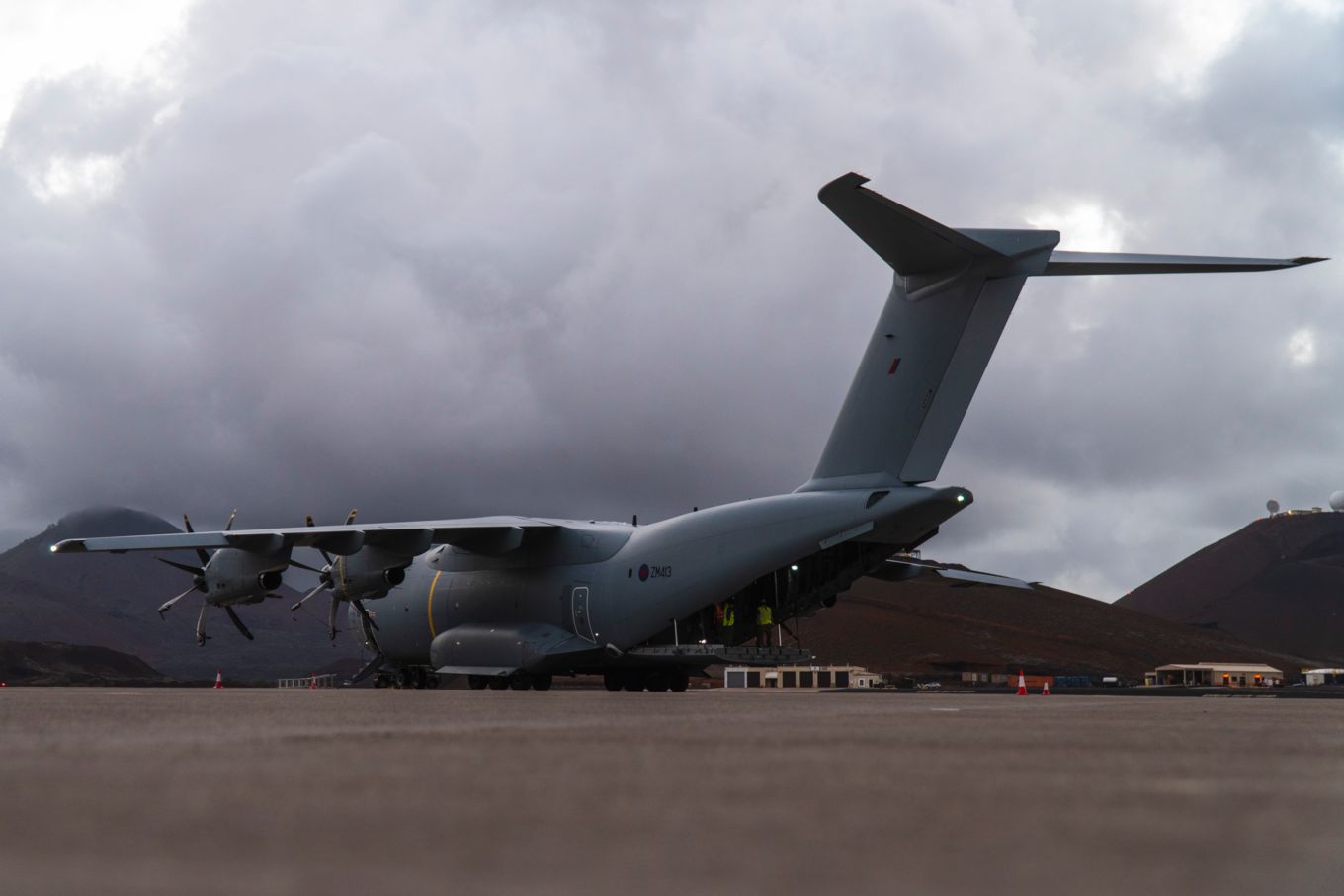 Image shows RAF A400M Atlas on the ground at Ascension Island.