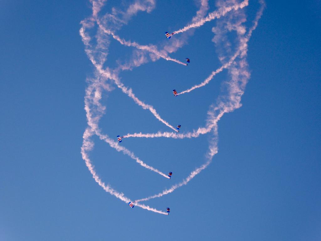 The RAF Falcons practising their new display routine in Oxfordshire, during their UK winter training.