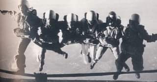 Members of the ‘Big 6’ pictured exiting the aircraft. 