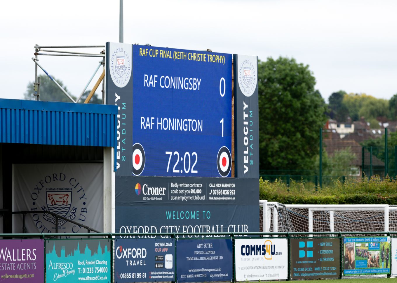 RAF Honington vs RAF Coningsby - The scoreboard at 72 minutes