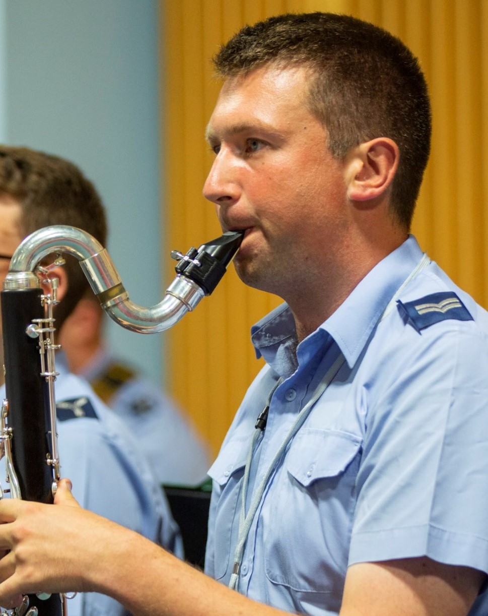 Royal Air Force musician plays bass clarinet