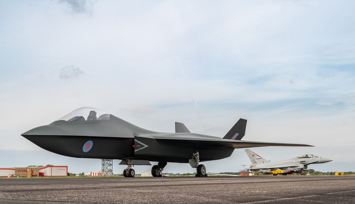 BAE Systems Tempest aircraft on the runway, with Typhoon in the background.