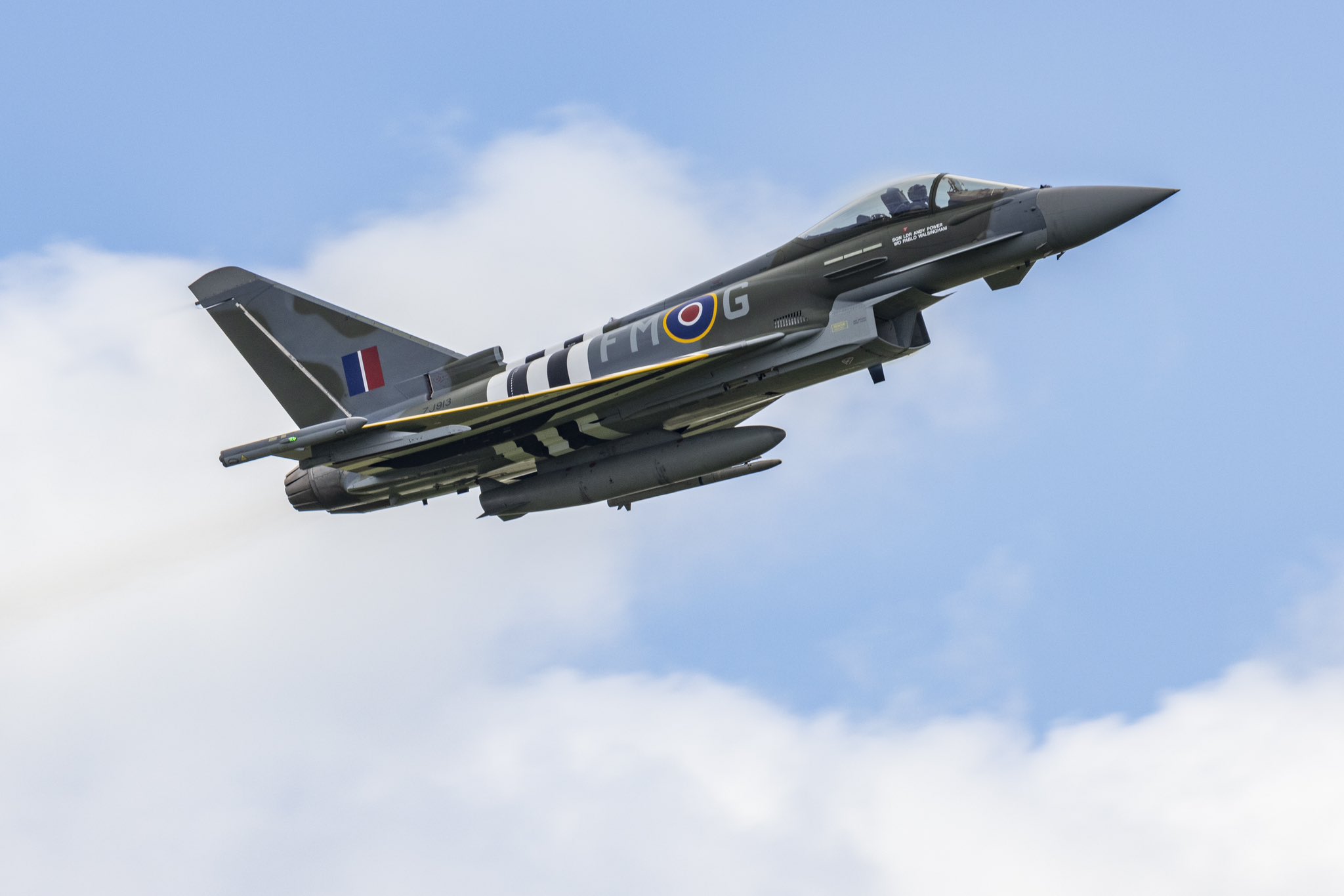 Image shows the RAF's Typhoon display aircraft with D-Day livery.